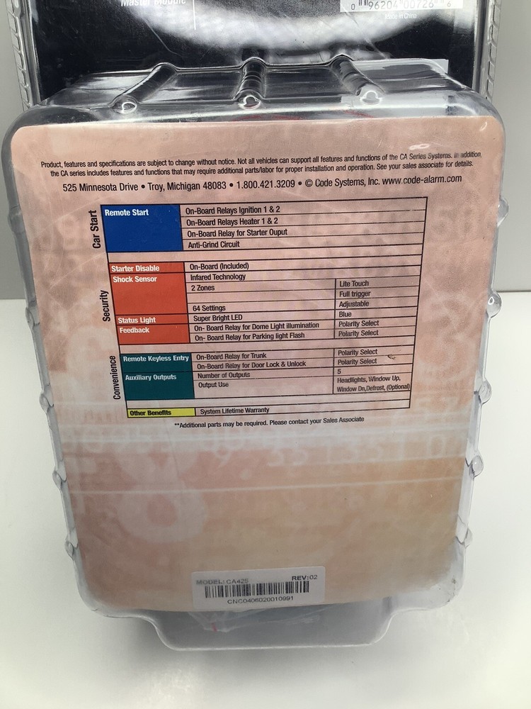 New Sealed Code Alarm CA-425 Security/Remote Start Master Module For CA Systems