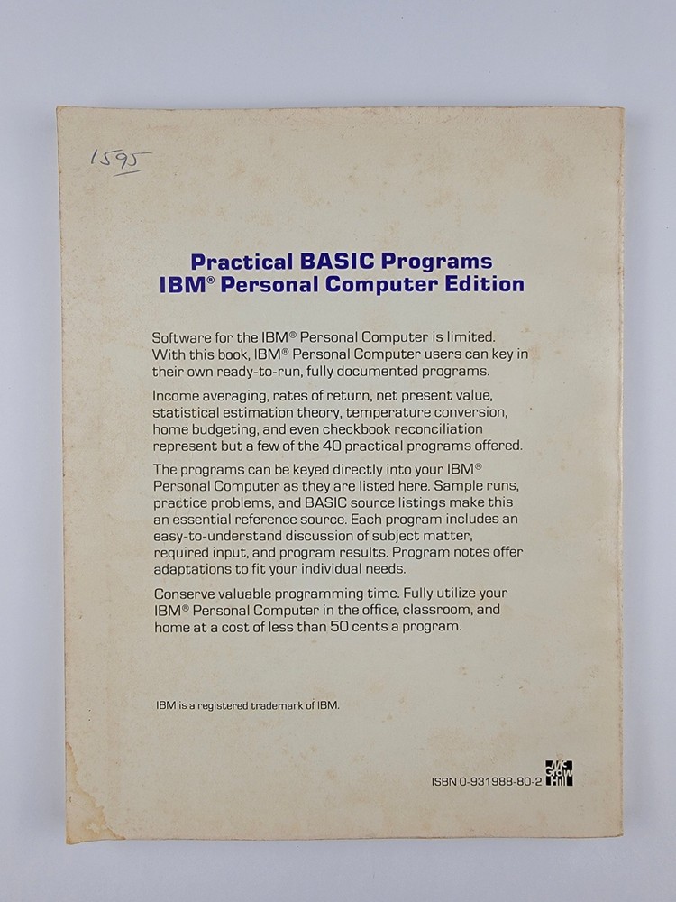 Original Vintage Practical Basic Programs IBM Edition By Lon Poole