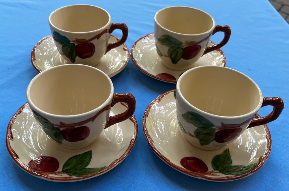 FOUR Franciscan Apple Earthenware Interpace Cup and Saucer Sets USA