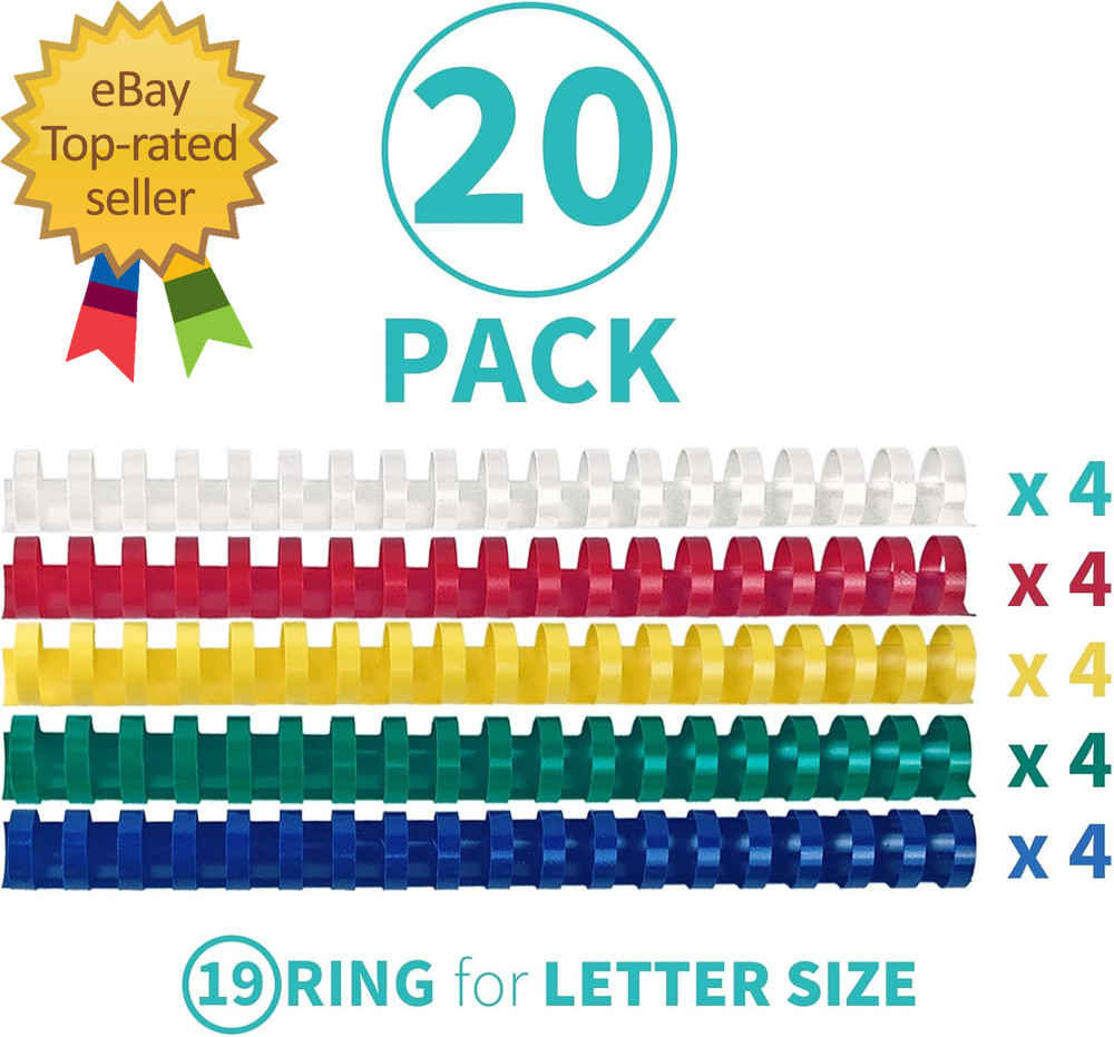20 Pack Plastic Binding Comb Spines, 1 Inch Diameter, 225 Sheet Capacity, 19 Rin