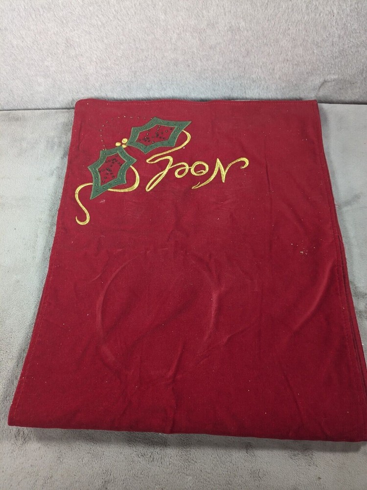 Beautiful Christmas Red Table Runner Noel Embroidery with Tiny Studs & Beads