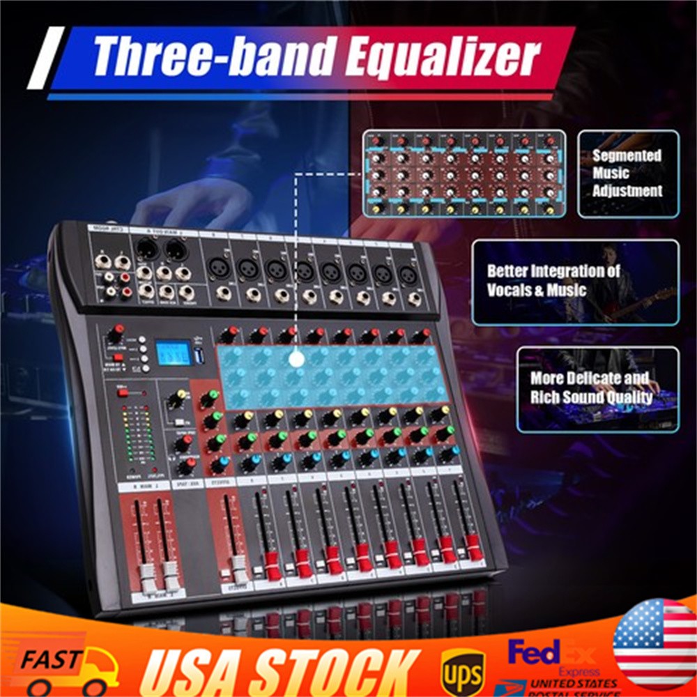 Pro 8 Channel Bluetooth Studio Audio Mixer Live Sound Mixing Console with USB