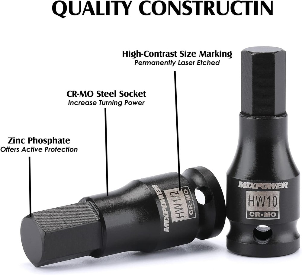 MIXPOWER 3/8" Drive Master Hex Bit Impact Socket Set, Black