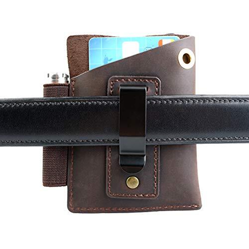 EDC Leather Pocket Organizer Slip Pouch Case For Knife Flashlight with Pen Loop