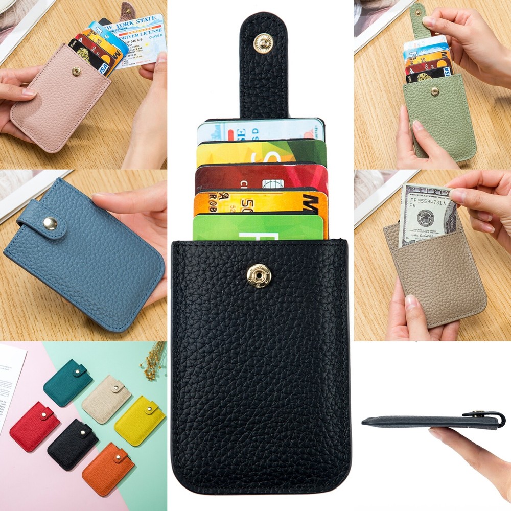Safe RFID Leather Minimalist Slim Wallets Multi Card Holder Purse with Pull Tab