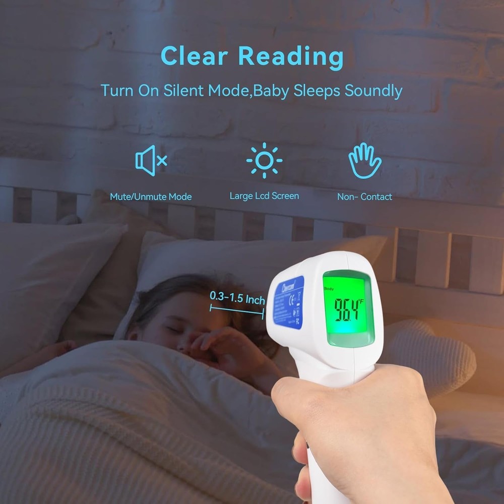 Non-Contact Infrared Thermometer with Memory Function and Large Display - White