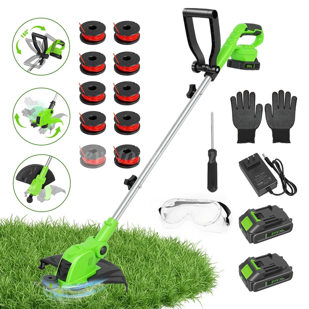 Electric Cordless Grass String Trimmer Lawn Edger WeedWacker Cutter + 2 Battery