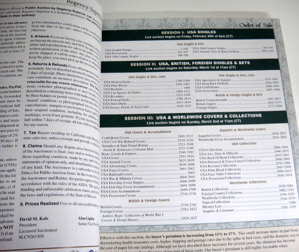 Regency Superior Auction Catalog Stamps & Covers 2008 Errors Zeppelin Orangeburg