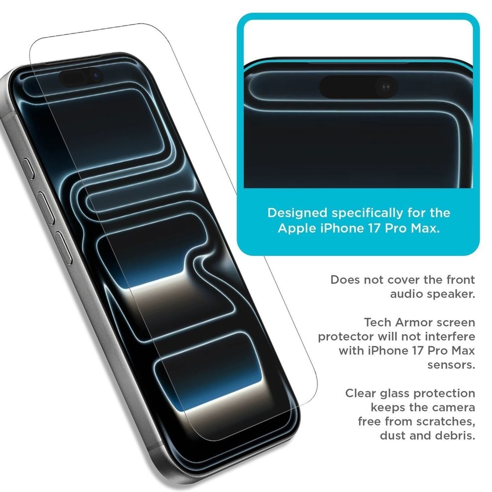 Tech Armor for Apple iPhone 17 Pro Max Screen Protector Glass 6.9 inch 3- Pack
