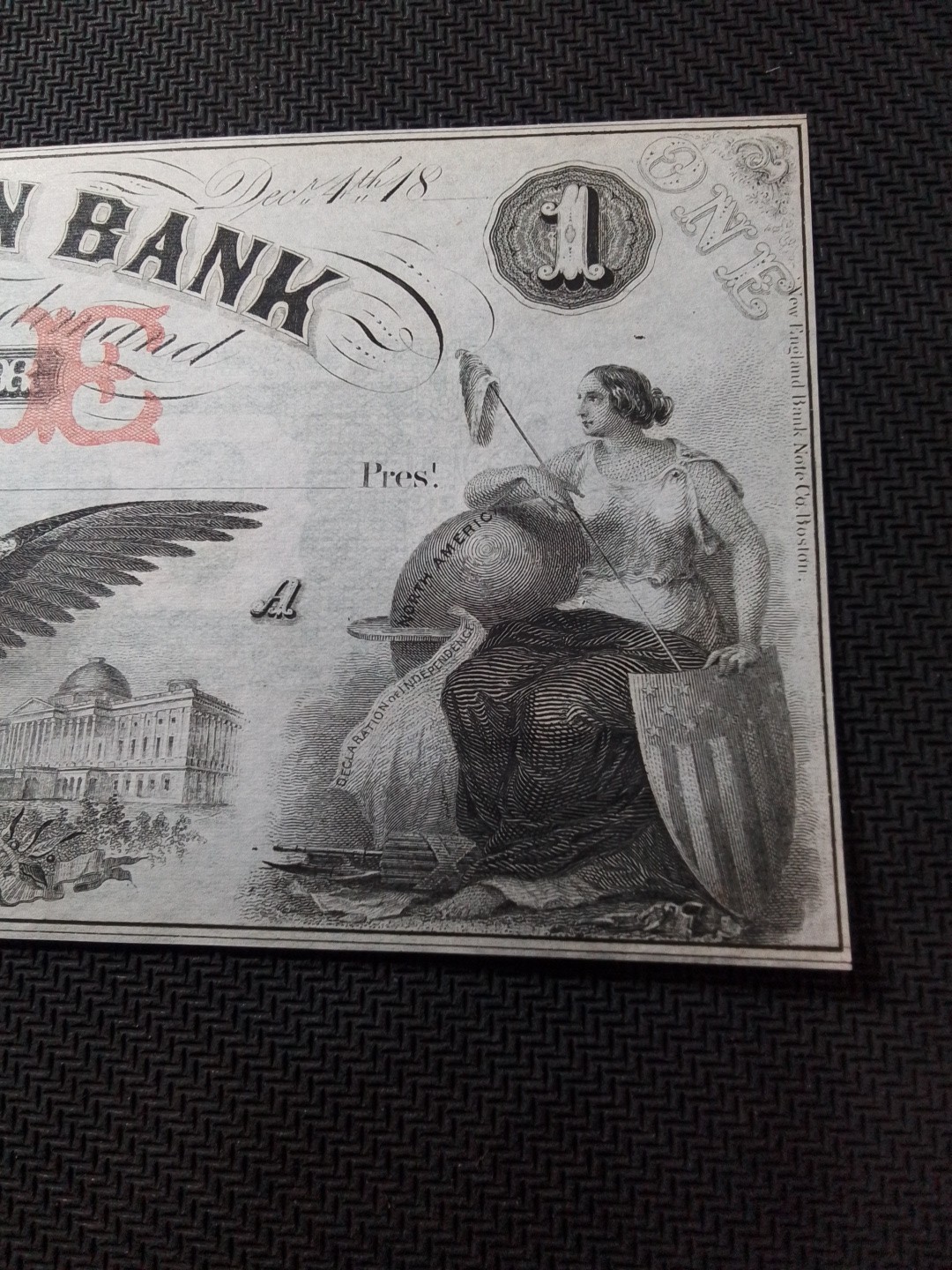 $1 Spread Eagle,Athene Left,From The Farmington Bank, New Hampshire "New"