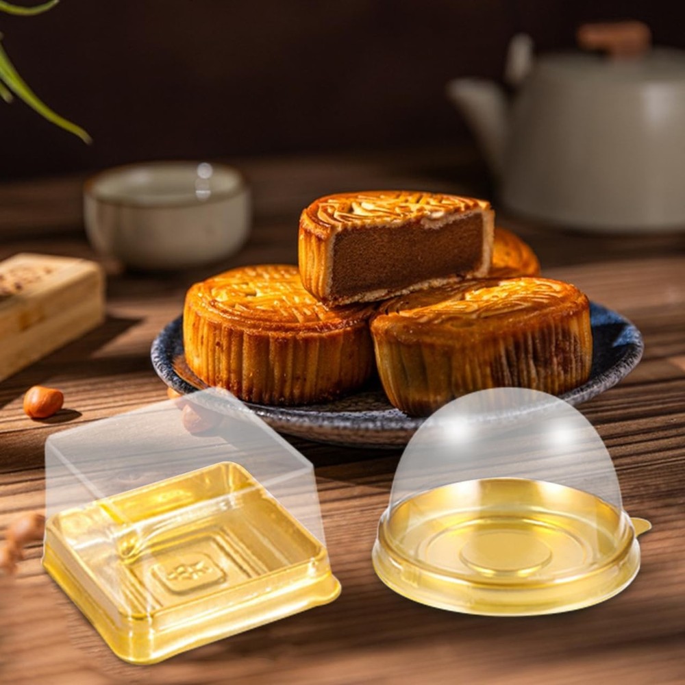 DOITOOL Clear Plastic Mini Cake Box 100 Pack Square Mini Cupcake Containers M...