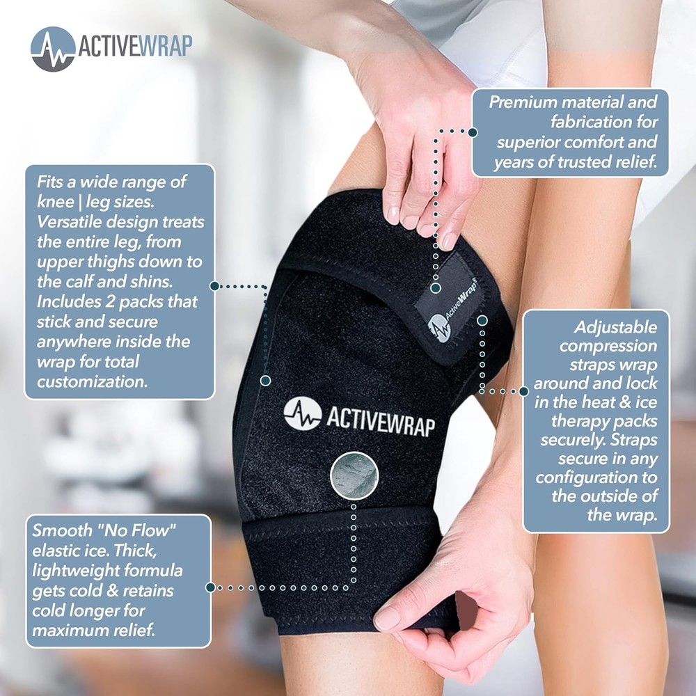 Knee Ice Pack Wrap Cold Compression Brace with 2 Gel Pads Reusable