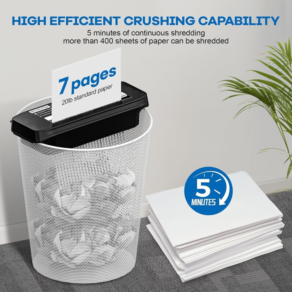 Effortless 7-Sheet Mini Paper Shredder with Extendable Arm and Jam Proof Feature