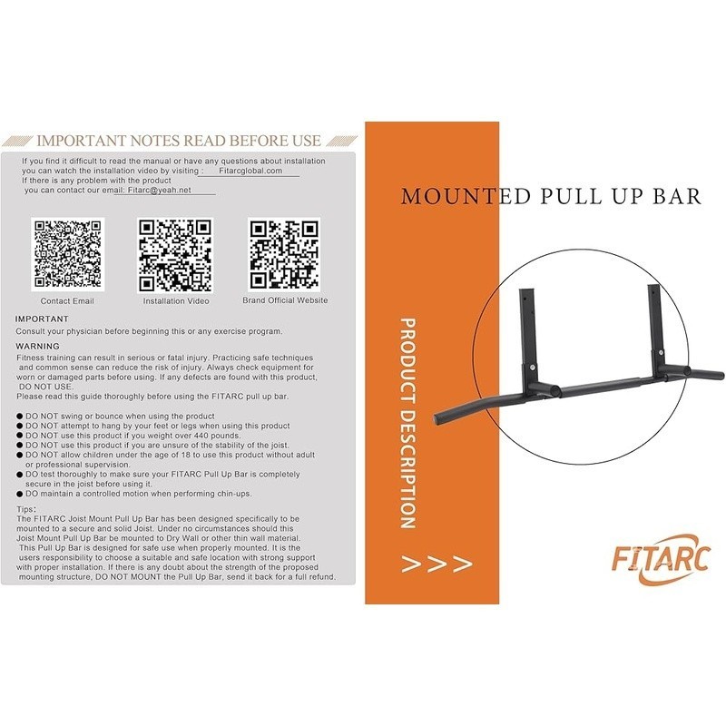 Ceiling Mount Pull Up Bar Sturdy Exercise Equipment Non-Slip Handle Easy Install