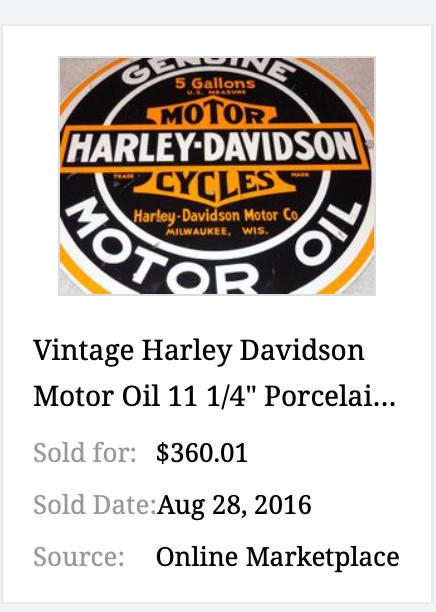 VINTAGE HARLEY DAVIDSON MOTORCYCLE 11 1/4" PORCELAIN METAL GASOLINE OIL HOG SIGN