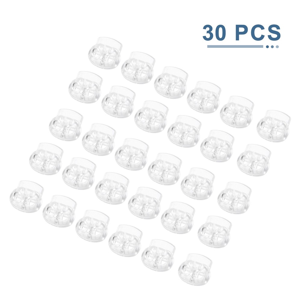 30pcs Plastic Spring Cord Locks Double Hole Elastic Cord Adjuster Clear