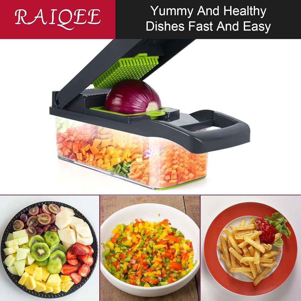 Stainless Steel Vegetable Chopper with 7 Interchangeable Blades - Gray