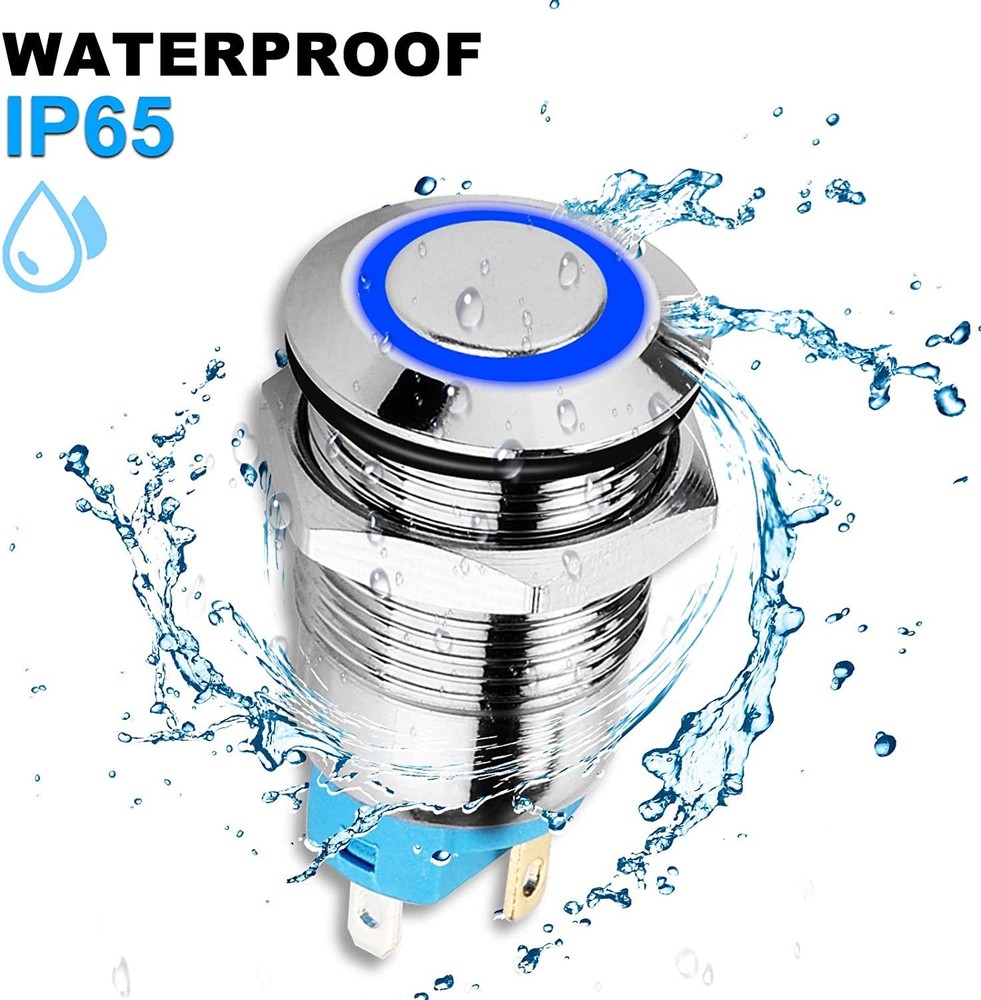 Push Button Switch 12mm 12V-24V 3A Momentary Waterproof 2pcs | LED Indicator