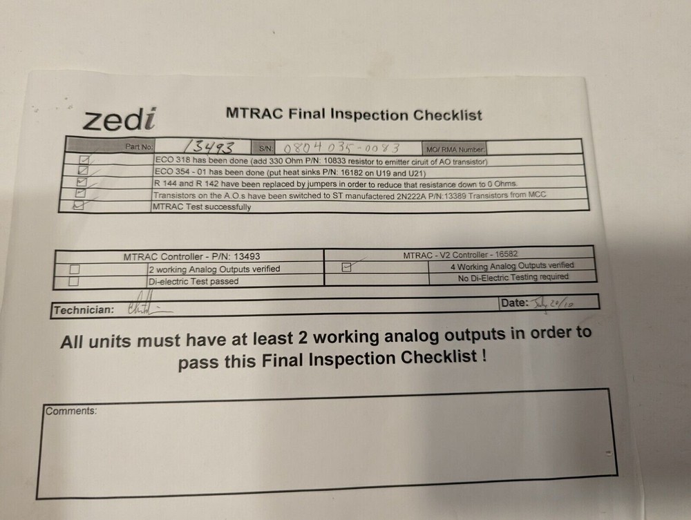 Menex MTRAC Controller P/N 13493