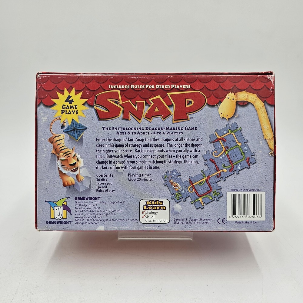 SNAP. Gamewright, Ages 6 and Up, 4 Games Interlocking Dragon Making Game- NICE!!