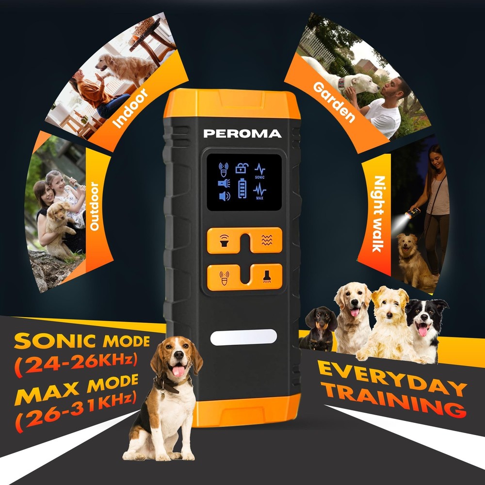 Dog Bark Deterrent Device, 5 Training Modes with Sonic/Max/Beep, Red Light & ...