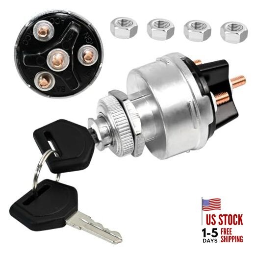 1 Set Wires Ignition Switch， with Key 4 Position Universal Black Plastic