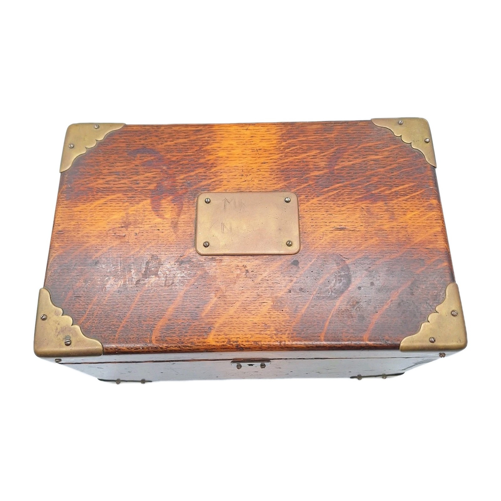 Antique Quarter Sawn Tiger Oak Silver / Flatware Chest Brass Handles Small