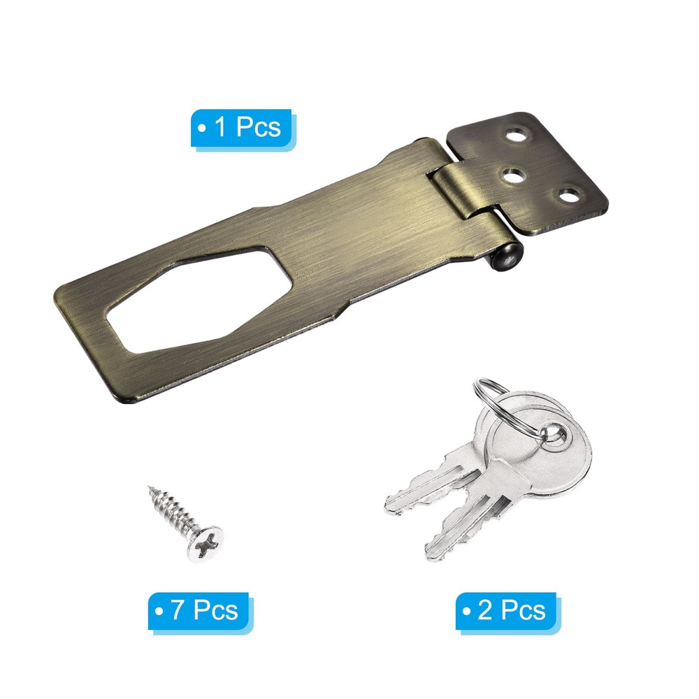 4Inch Keyed Hasp Locks Twist Knob Locking Keyed Different, Bronze
