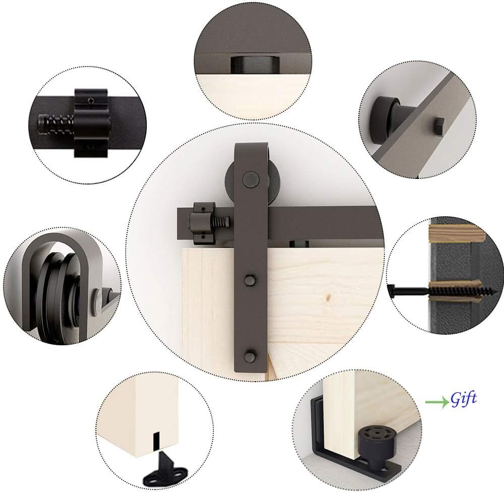 79'' Track Sliding Barn Door Hardware Kit Modern Closet & Adjustable Floor Guide