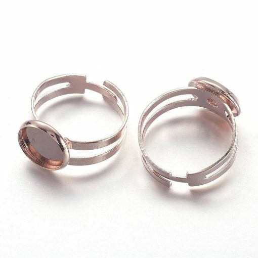 10 pcs. Rose Gold Plated ADJUSTABLE Cabochon Setting Bezel RING bases settings –