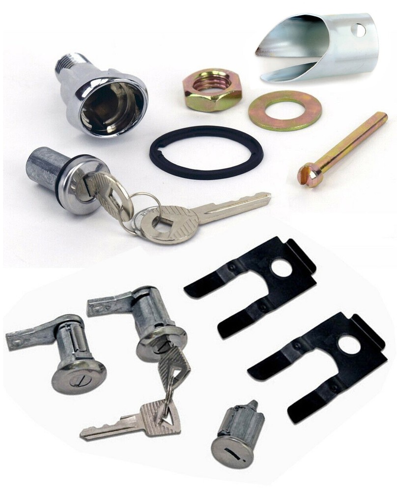 NEW! 1965-1966 Mustang Lock set doors & Ignition & Trunk Keys Clips Bezel Spacer