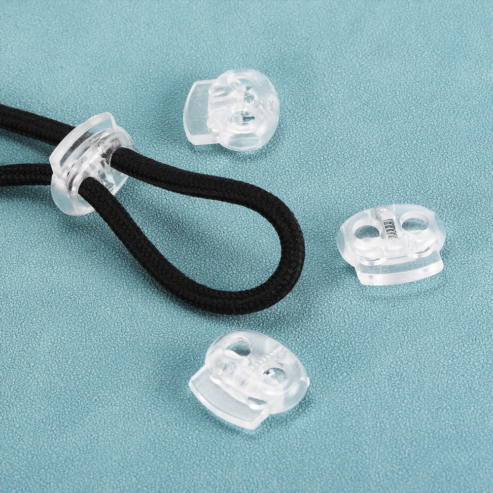30pcs Plastic Spring Cord Locks Double Hole Elastic Cord Adjuster Clear
