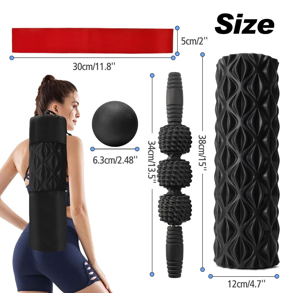 5 in 1 Foam Roller Set Trigger Point Foam Roller, Massage Roller Stick, Massa...