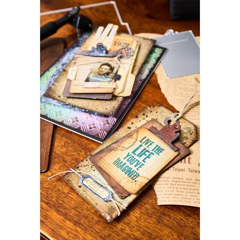 Sizzix / Tim Holtz Thinlits Dies Vault Noteworthy 666876 34 dies Tab File Folder