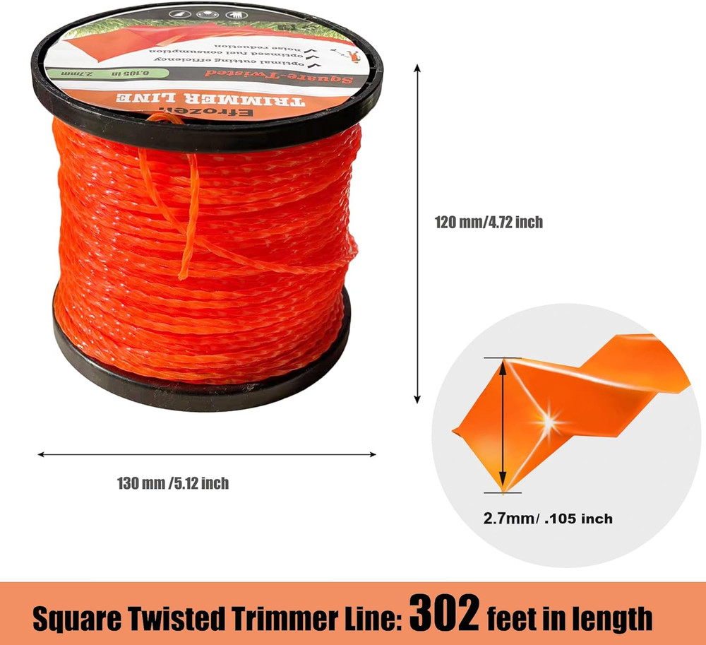 Weed Eater String, Commercial Square Twist .105" Diameter X 302' String Trimmer
