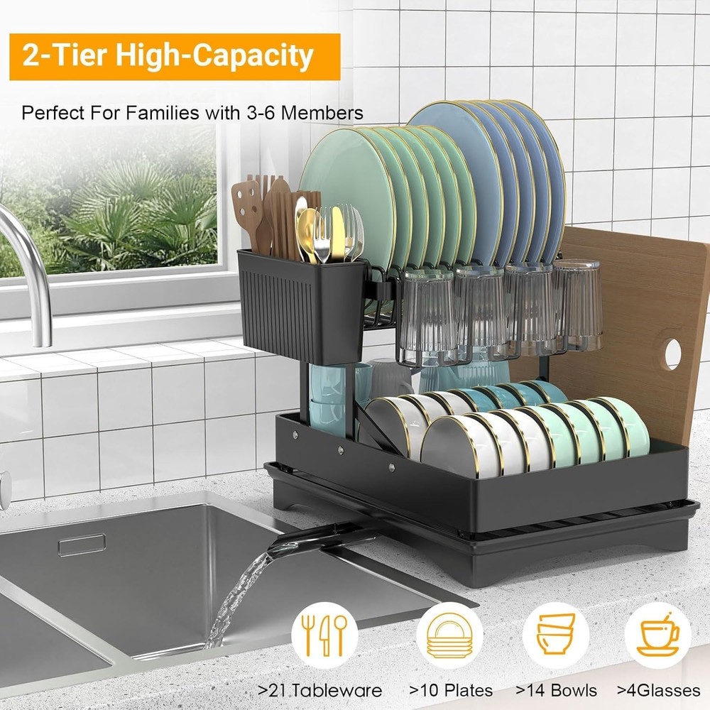 Large Dish Drying Rack,Dish Rack 2 Tier