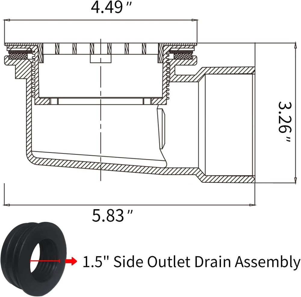 PVC 2''Side Outlet Drain Assembly，for Low Profile Shower Drain Trap .