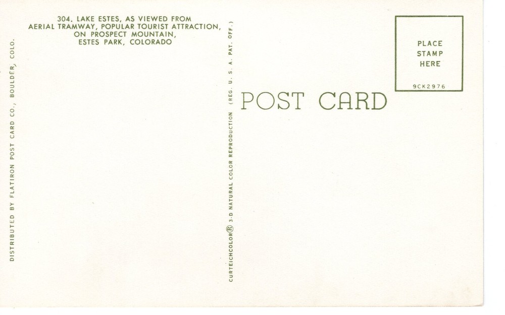 LAKE ESTES AS VIEWED FROM AERIAL TRAMWAY, ESTES PARK, CO - PC3964