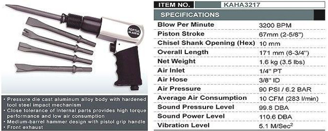 TOPTUL KAHA3217 Chisel Hammer Set Air Consumption: