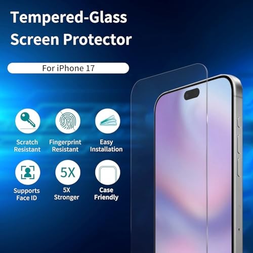 3-Pack Shatterproof Tempered Glass Screen Protector for [Easy iPhone 17
