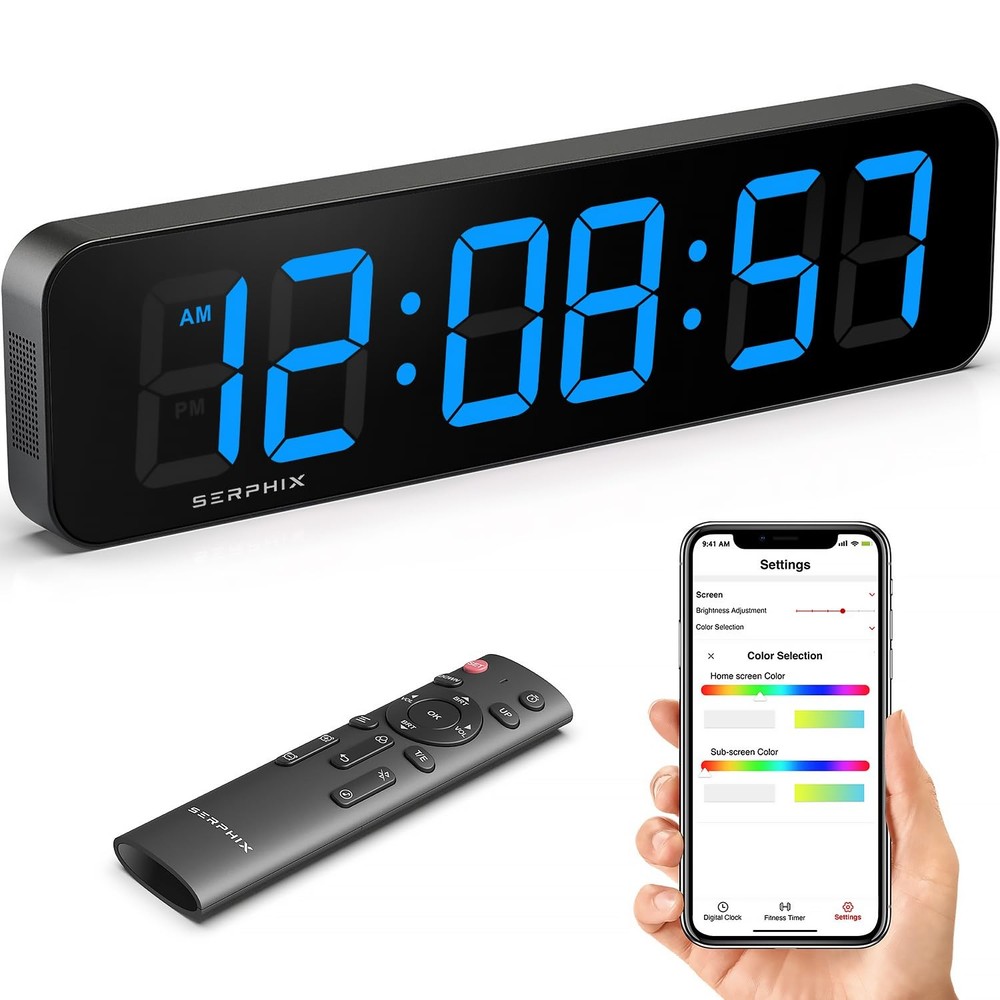 15.2" Large Digital Wall Clock with App & Remote Control, Customizable RGB Co...