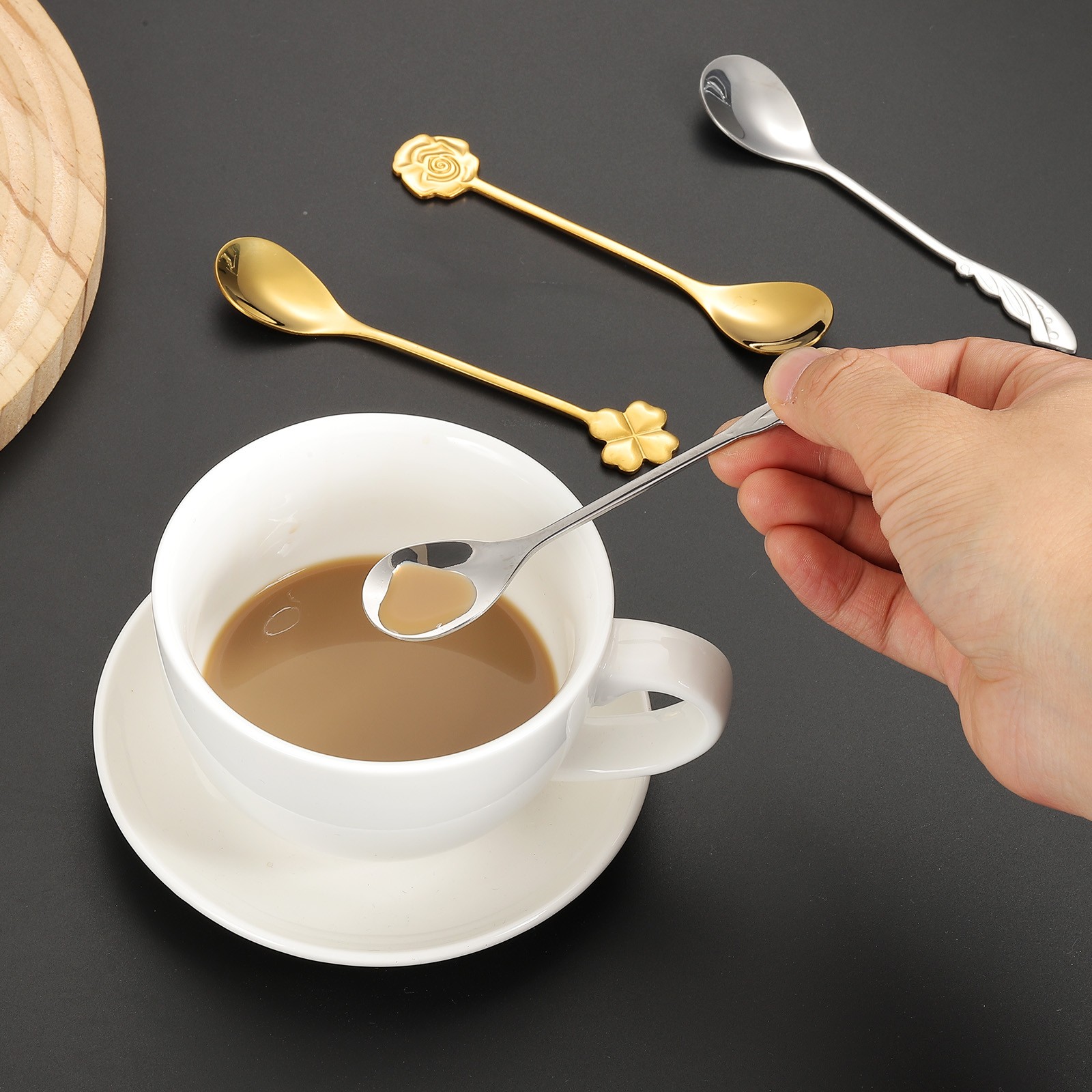 4pcs Coffee Spoons, Wings Tea Spoons Stainless Steel, Gold