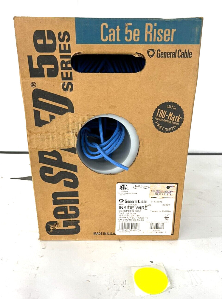 GENSPEED 5000 5133299E STANDARD CAT 5E NONPLENUM CABLE BLUE 400FT BOX