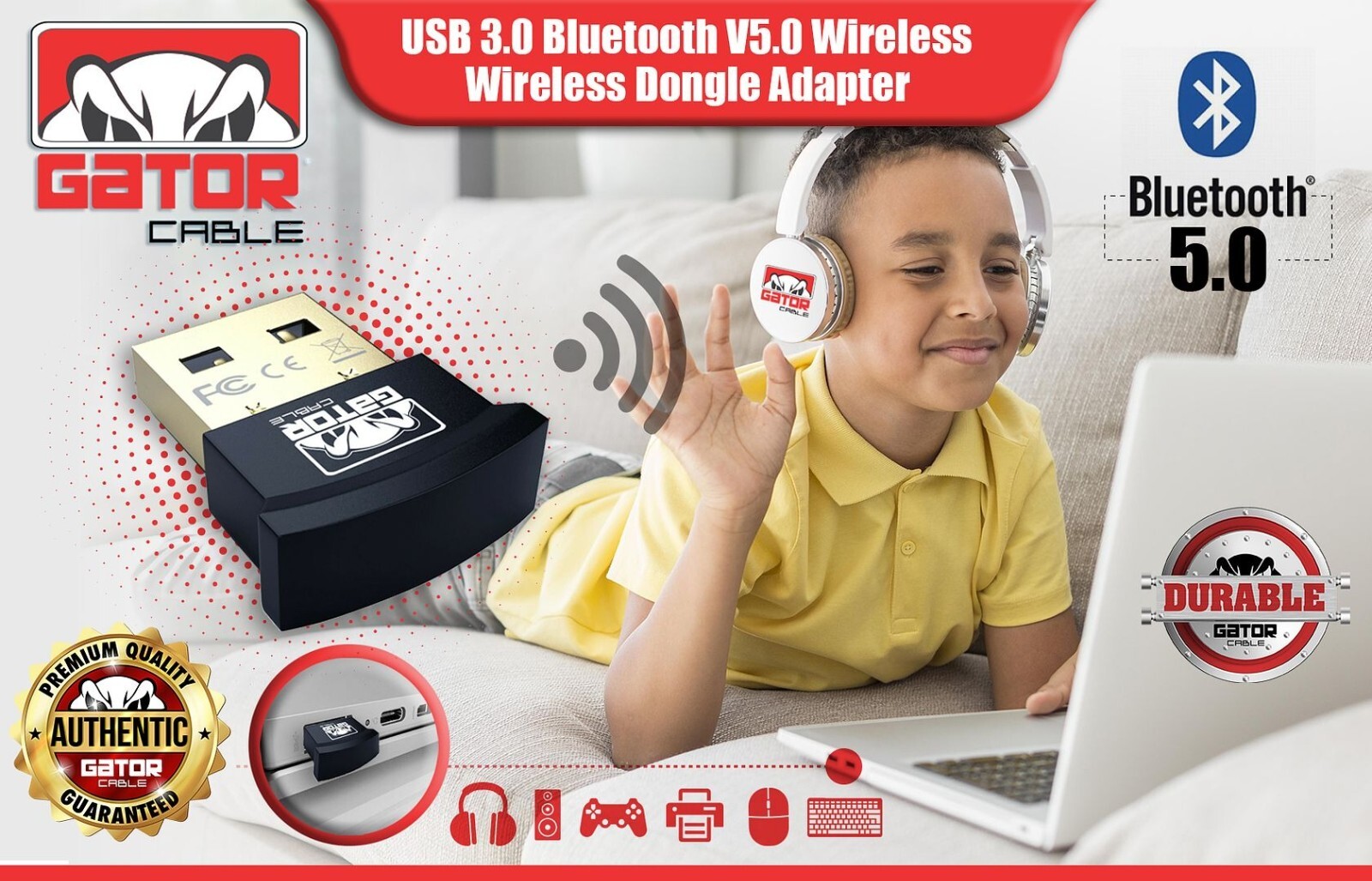 USB 3.0 Bluetooth 5.0 Adapter Dongle Receiver Wireless Audio Music TV PC MAC