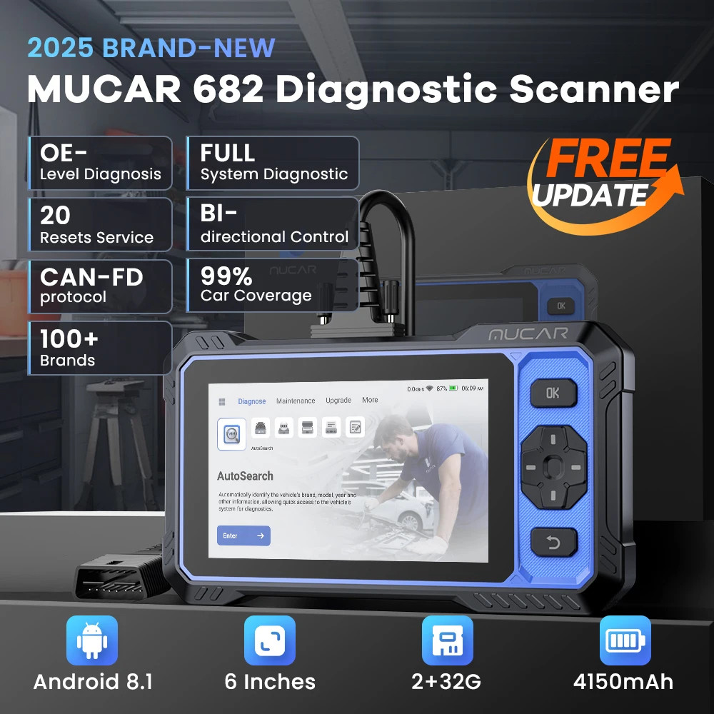 Mucar 682 OBD2 Scanner Full System Car Diagnostic Tool Fault Code Reader CANFD
