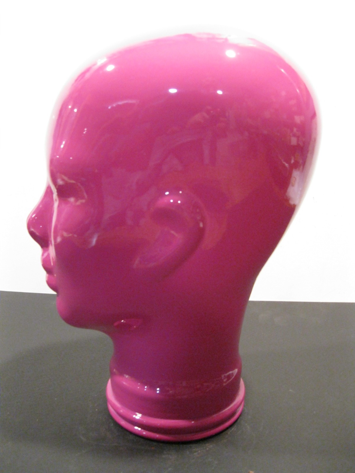 Glass Head, Opaque FUCHSIA , Life Size Mannequin Head. Great for Room Decor.
