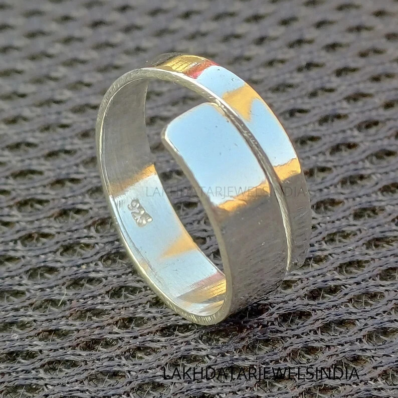 Silver Bypass Rings, Solid 925 Sterling Silver Rings, Plain Wide Band, All size
