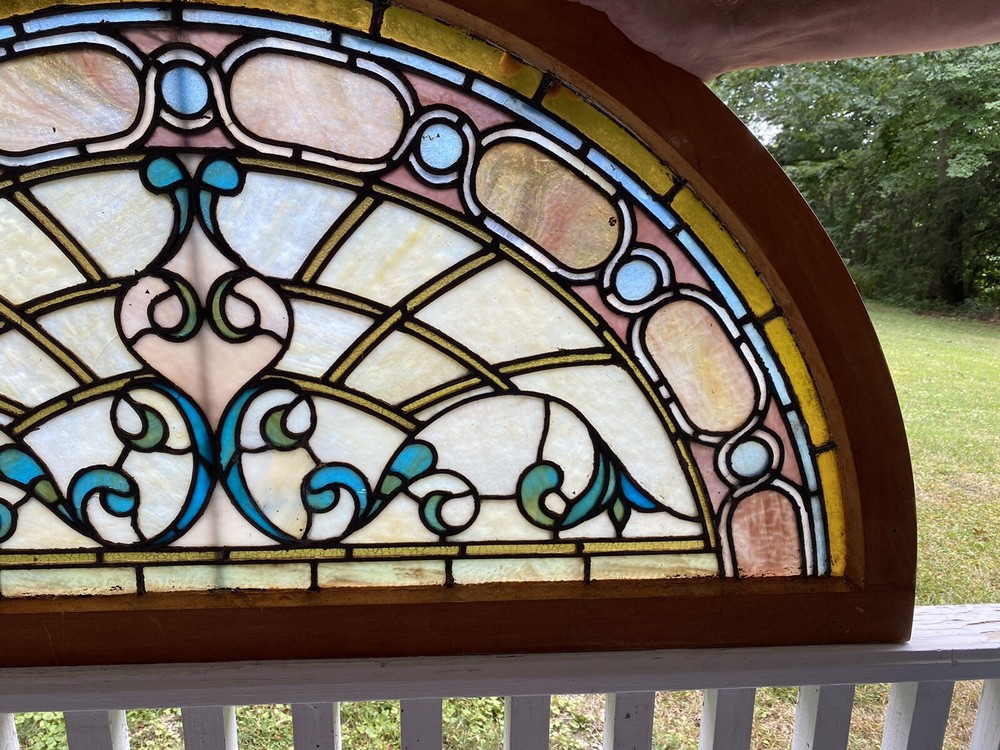 VICTORIAN LEADED STAINED GLASS TRANSOM WINDOW