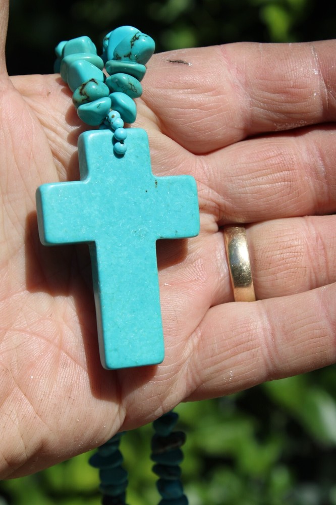 Vintage Turquoise Cross with Chunky Natural Necklace