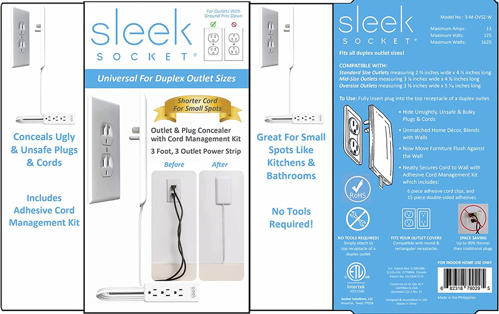 Sleek Socket Original & Patented Flat Ultra-Thin Outlet Concealer with Extension